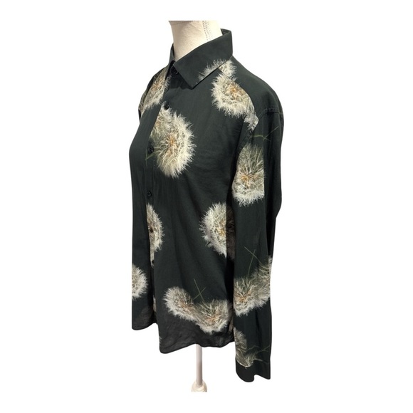 REISS Apache - Mens Dandelion Print Organic Cotton Shirt in Black Slim Fit Sz L - Picture 7 of 11